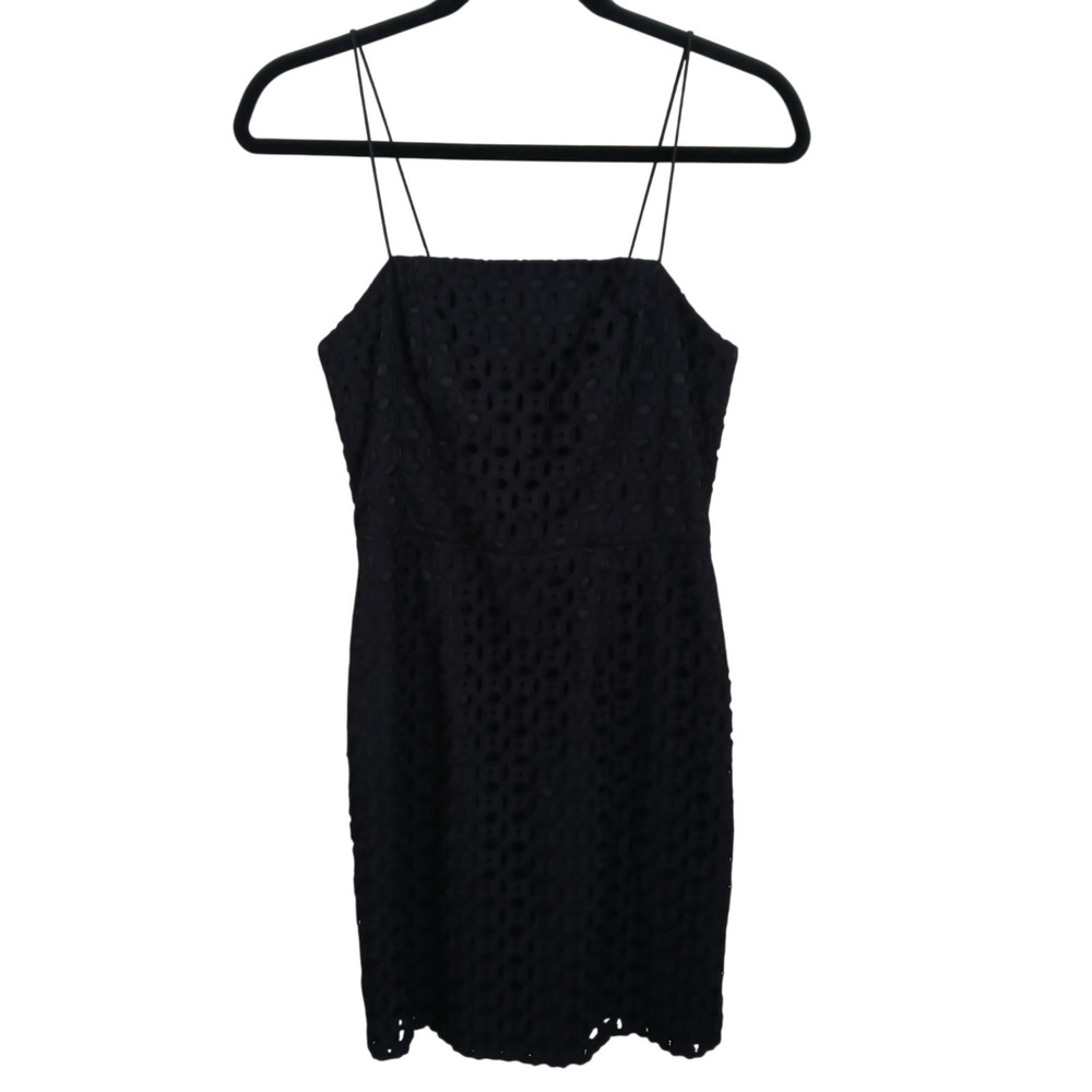 Banana Republic Mini Sheath Black Dress 2P Eyelet Cotton Spaghetti Straps Pencil